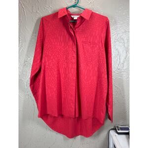 Athleta Womens Red Long Sleeve Button Up Urbanite Textured Top Size Small